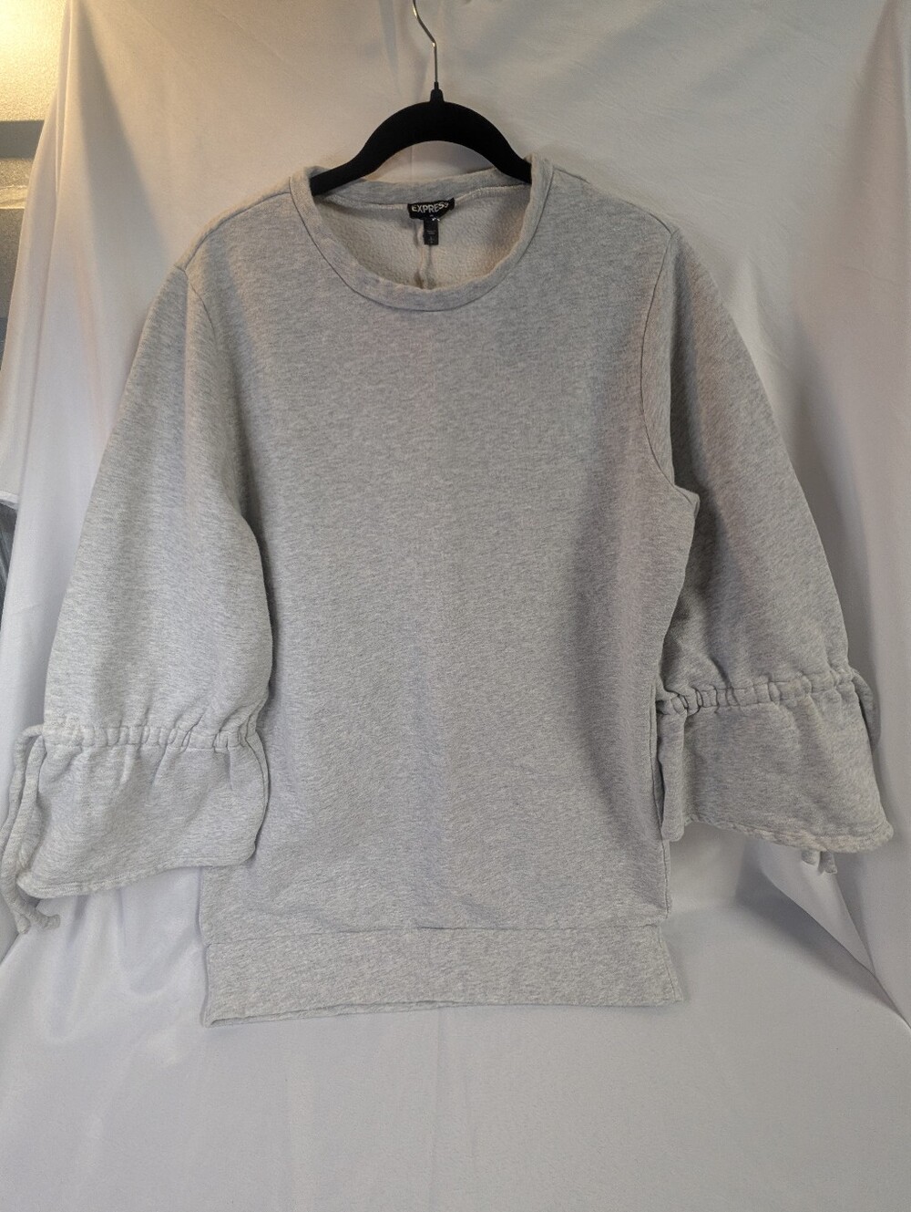 Express Gray Ruffle-Sleeve Sweatshirt Top